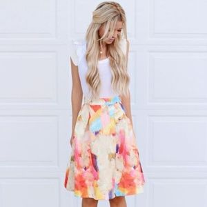 H&M Watercolor Flared Pleated Skirt